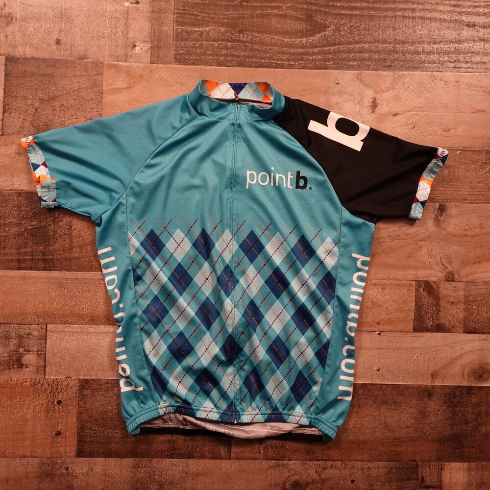 Primal Wear Point B Cycling Jersey Men’s‎ Medium Blue Argyle Full Zip